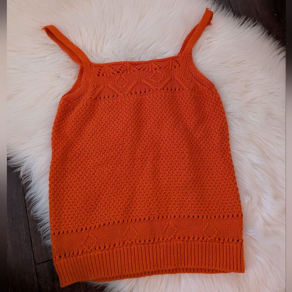Anthropologie Orange Crochet Knit Tank Top XS
